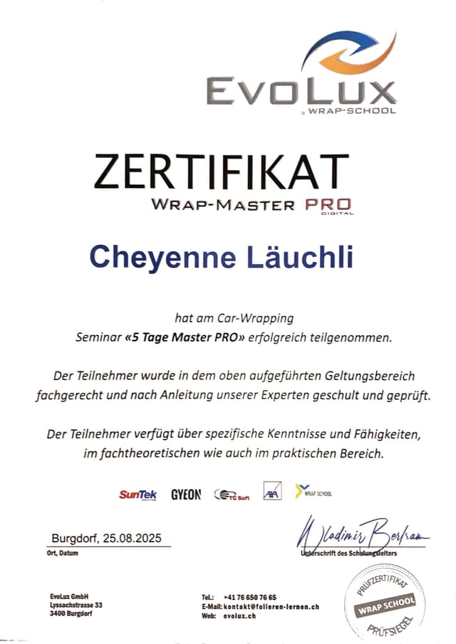 Evolux Schulungszertifikat